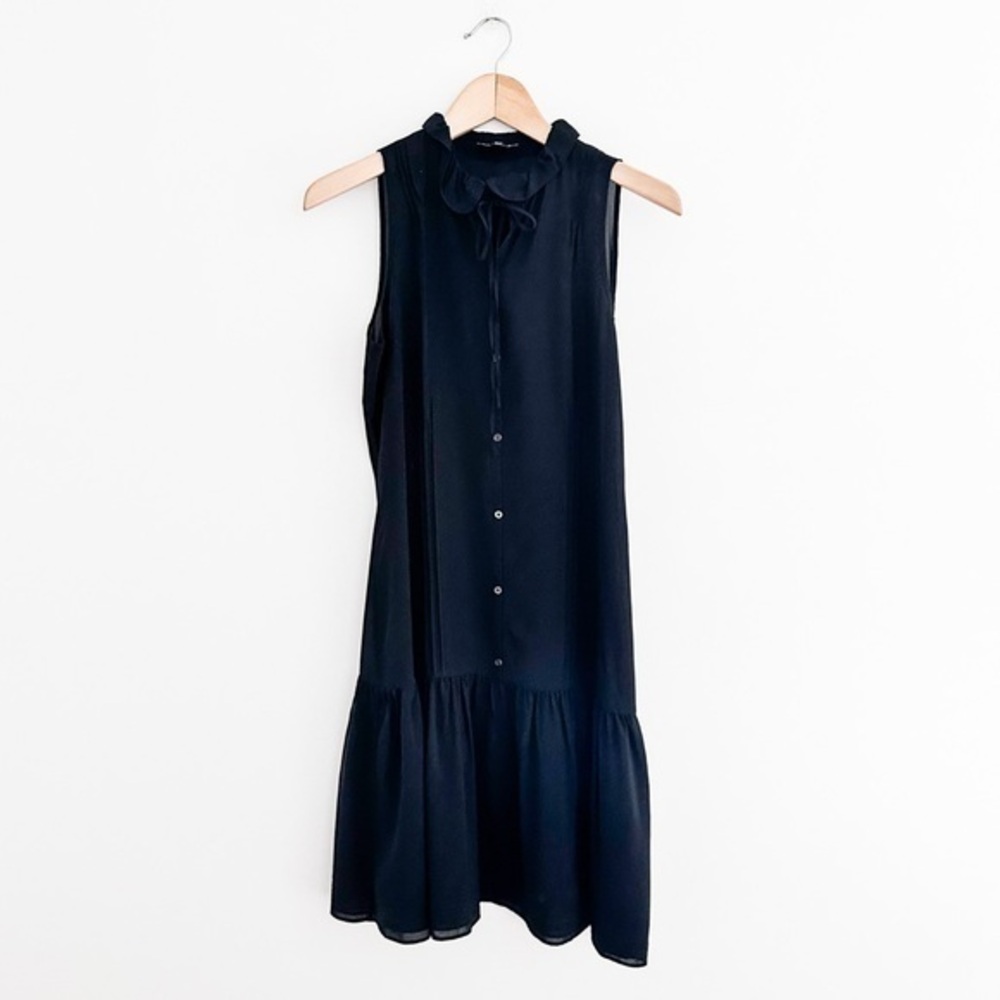 Gap Black Sleeveless Ruffle Collar Dress Semi Sheer Size Small